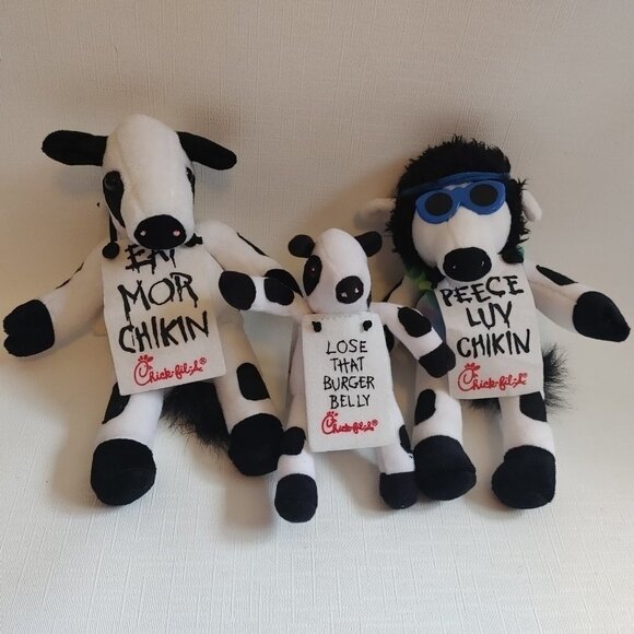 RETRO 2002 Chick-Fil-A Protest Cow Plushies Set of 3 - Picture 1 of 6